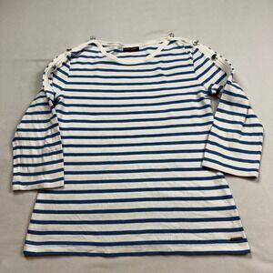 Saint James Breton Striped Top Blue White Anchor Button Shoulder Womens 12